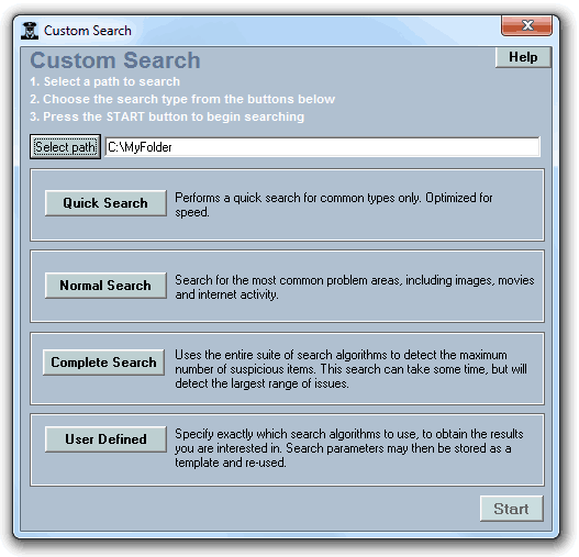 Selecting a custom scan type for porn scan