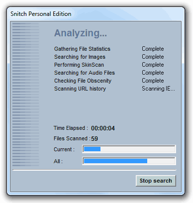 Scan statistics showing progress during free porn scan